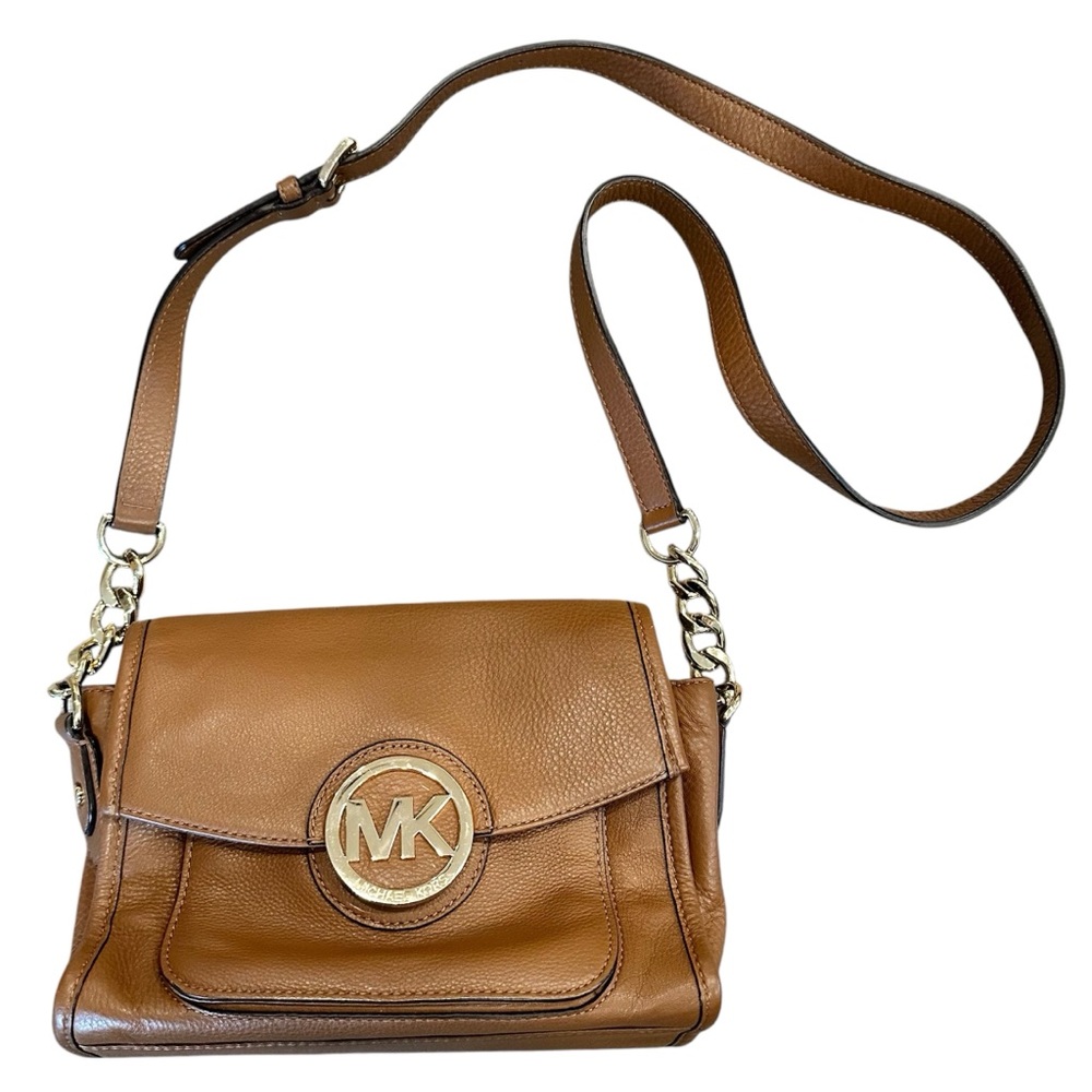 MICHAEL KORS Margot Brown Leather Messenger Crossbody Bag Dust Bag Included